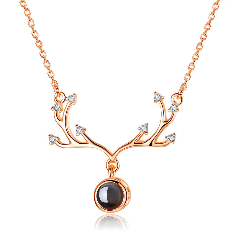 Zircon Elk Pendant Silver Necklace for Women