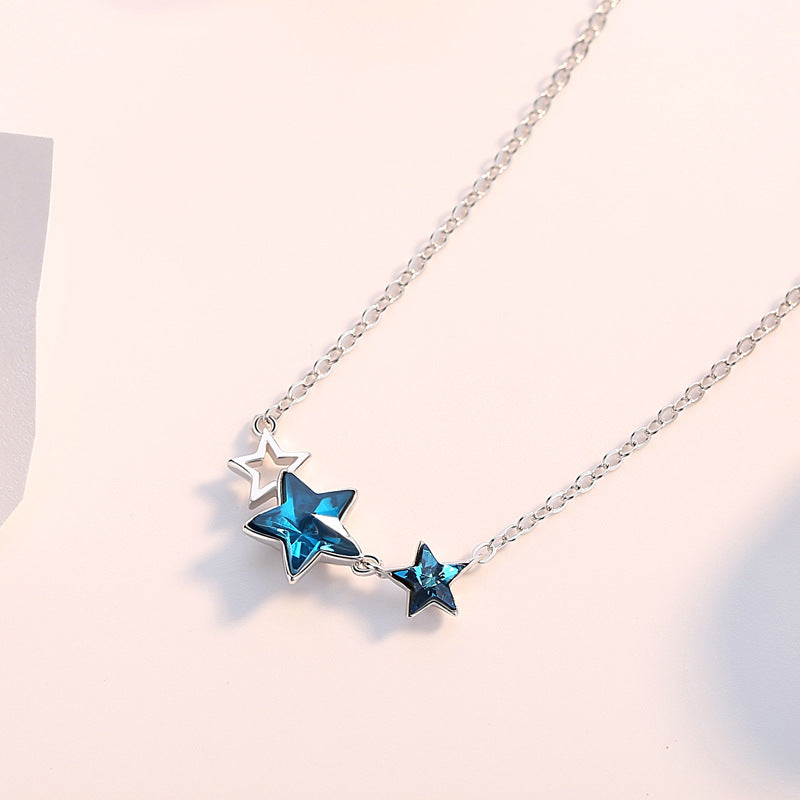 Blue Zircon Little Star Silver Necklace for Women