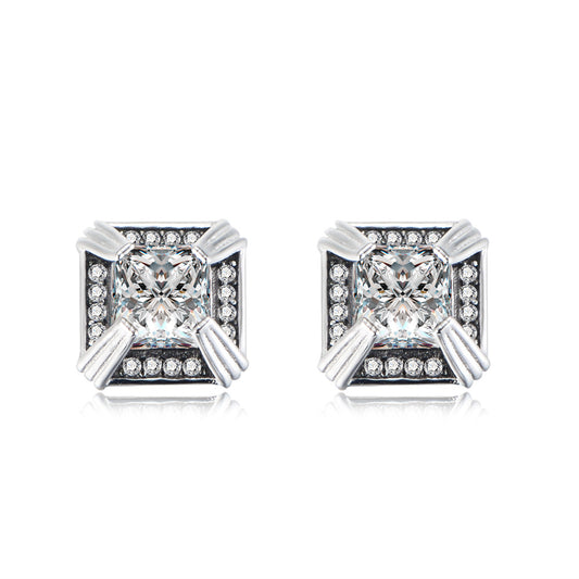 Vintage Colurful Square Zircon Silver Studs Earrings for Women