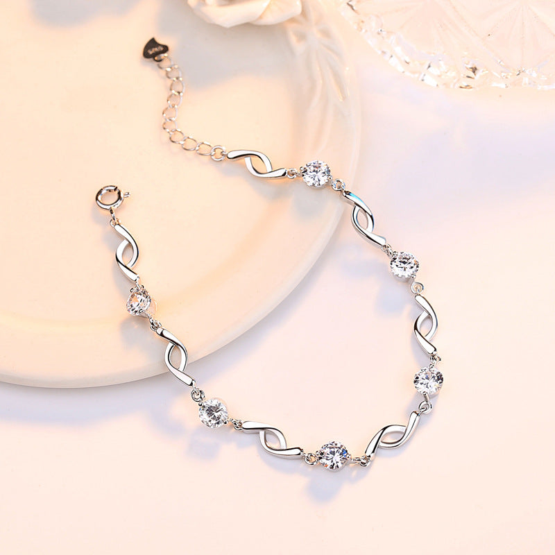 Round Zircon Beading Silver Bracelet for Women