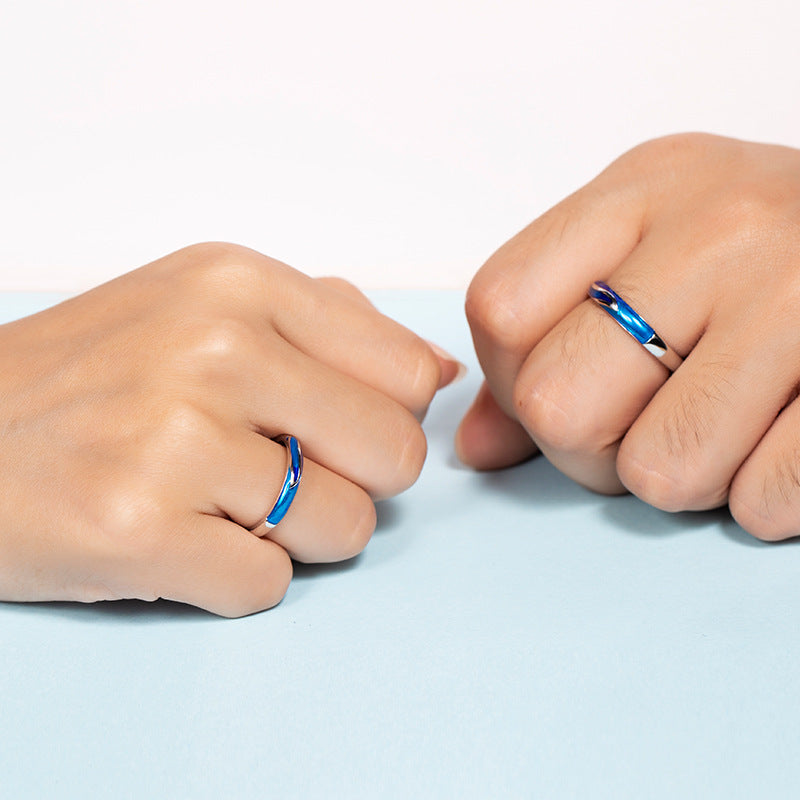 Blue Colour Silver Couple Ring for Women