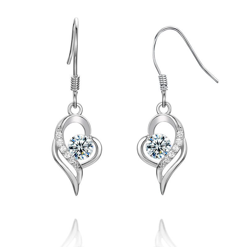 Rotating Heart with Round Zircon Silver Drop Earrings for Women