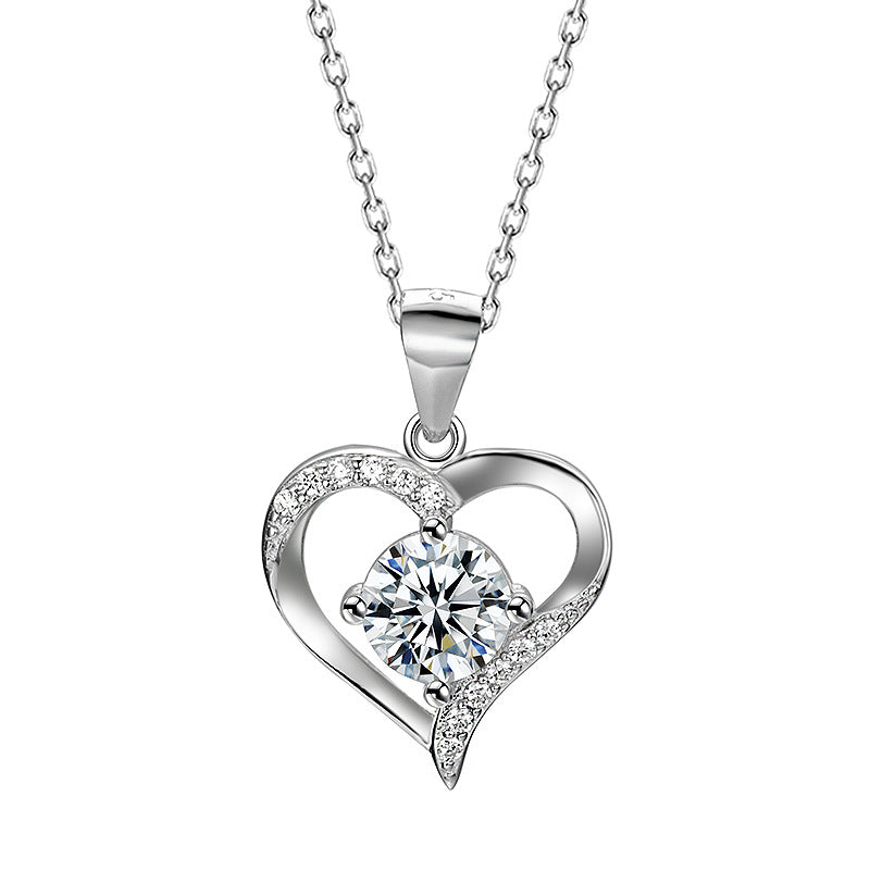 (Pendant Only) Valentine's Day Gift Heart with Round Zircon Silver Pendant for Women