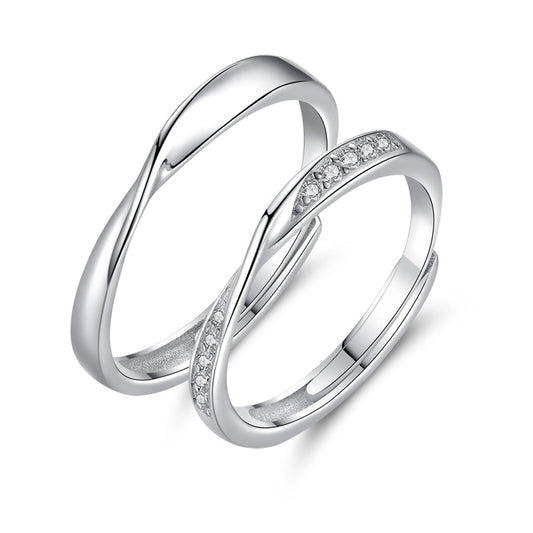 Mobius with Zircon Silver Couple Ring for Women