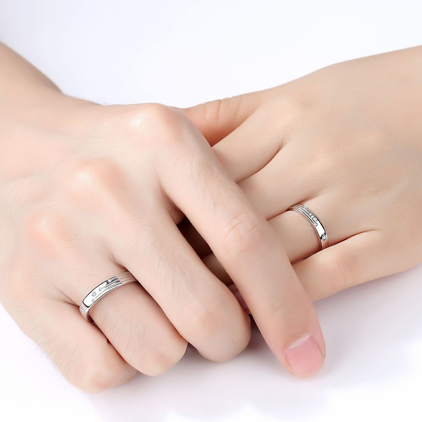 Zircon Meteor Shower Silver Couple Ring