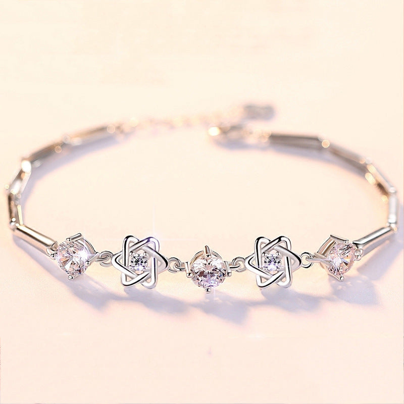 Six Stars with Zircon Silver Bracelet for Women