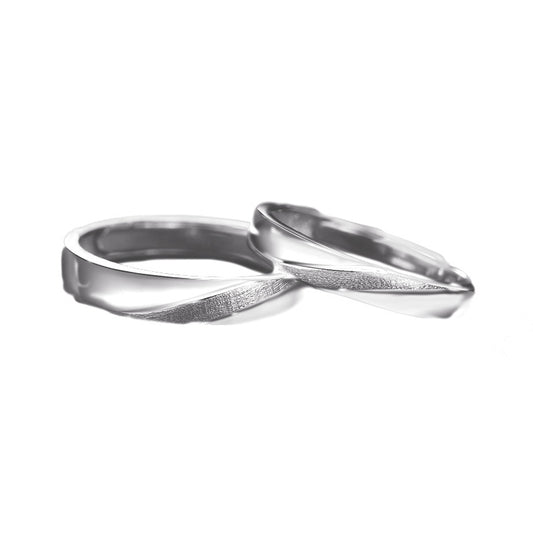 Frosted Stripe Silver Couple Ring for Women