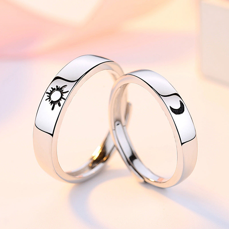 Sun Moon Silver Couple Ring