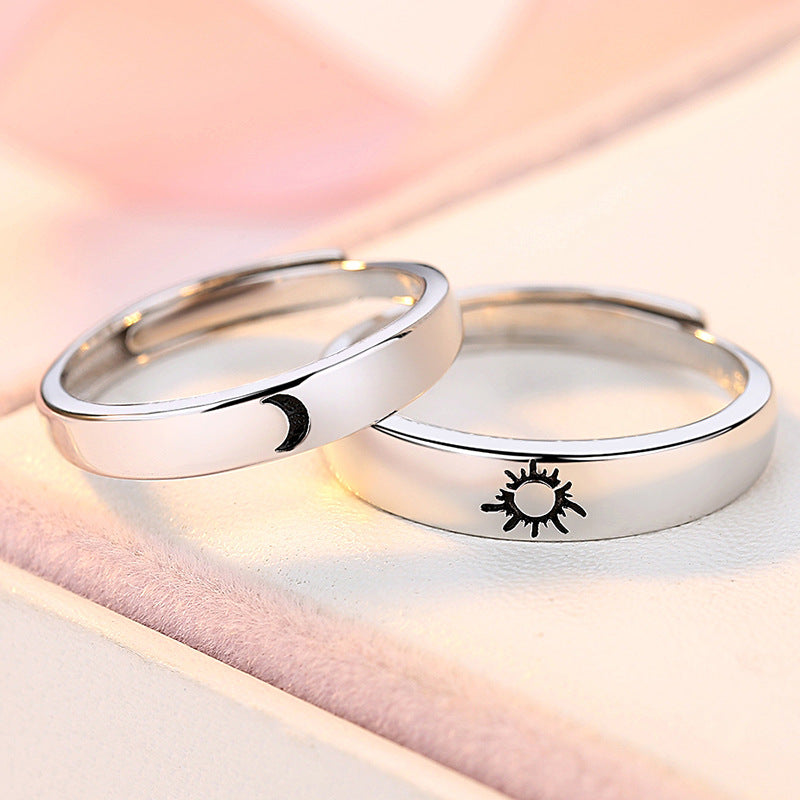 Sun Moon Silver Couple Ring