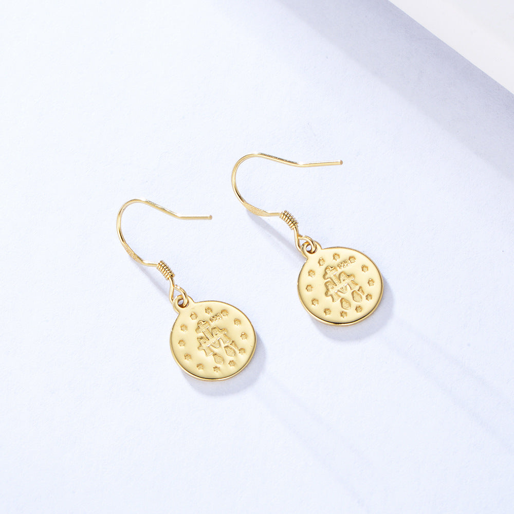 Retro Embossed Figure Round Coin Silver drop Earrings for women