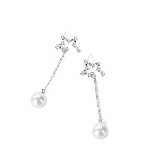 Zircon Stars Tassel with Pearl Silver Drop Earrings for Women