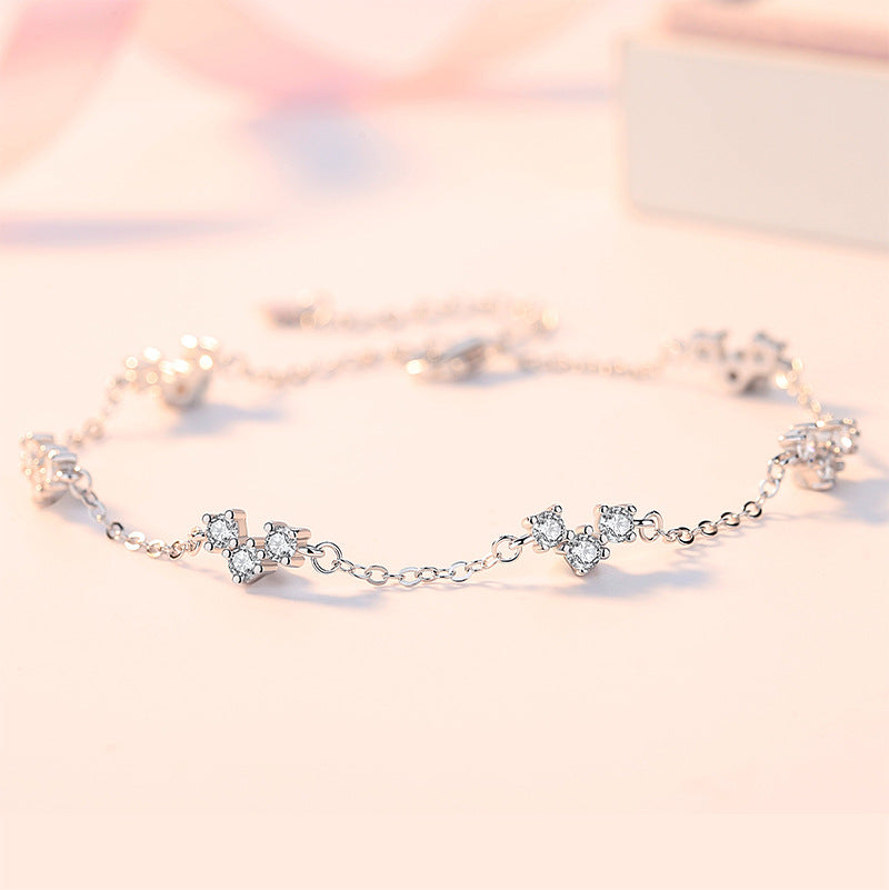 Little V Zircon Beading Silver Bracelet for Women