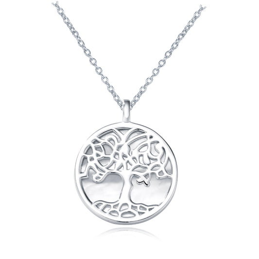 Mother of Pearl Tree of Life Pendant Silver Necklace for Women