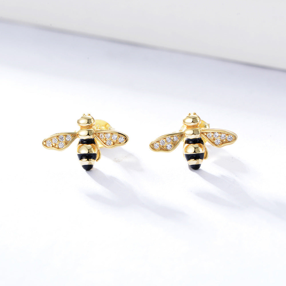 Little Bee with Zircon Silver Studs Earrings for Women