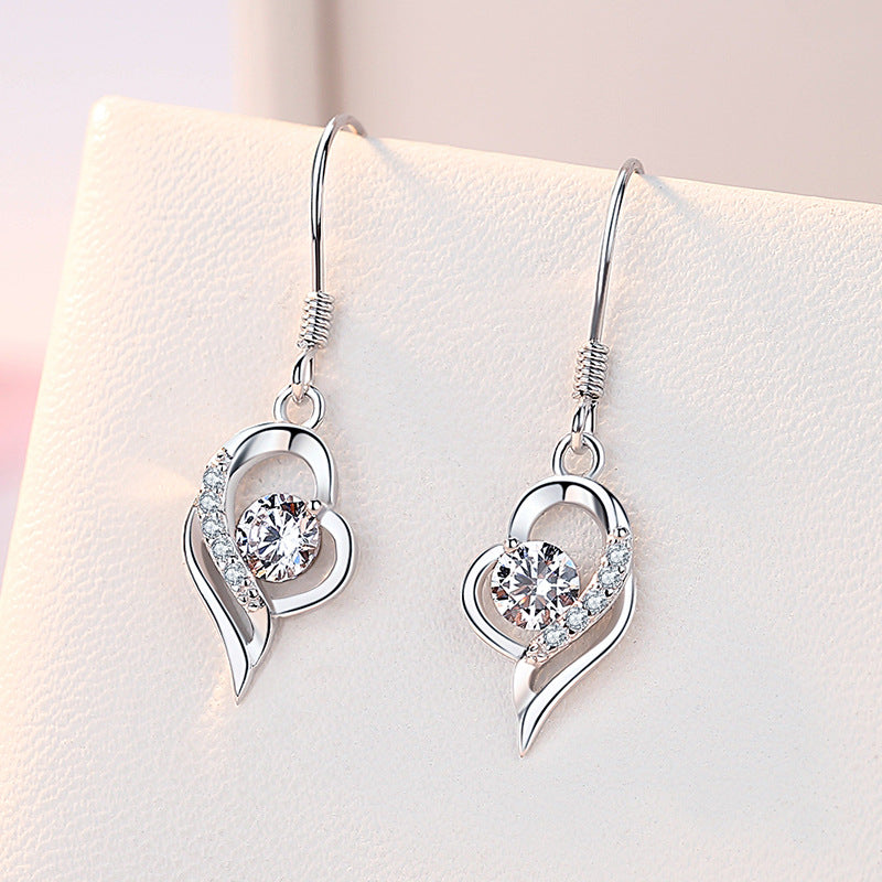 Rotating Heart with Round Zircon Silver Drop Earrings for Women