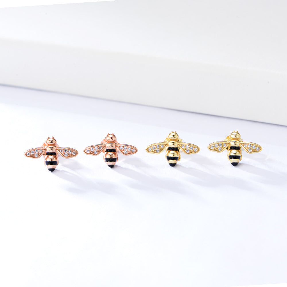 Little Bee with Zircon Silver Studs Earrings for Women