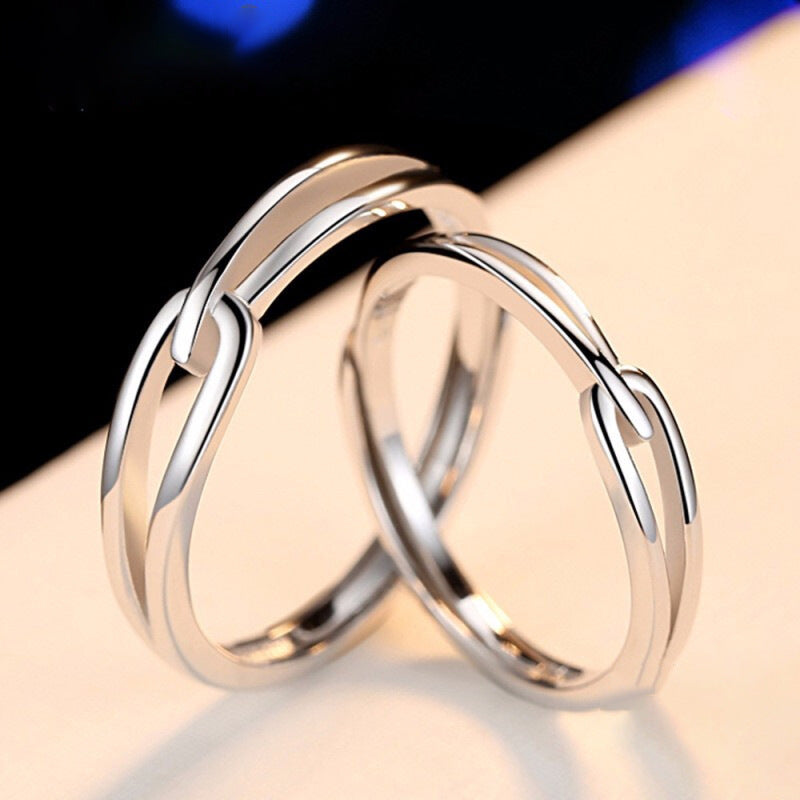 Interweave Buckle Silver Couple Ring for Women