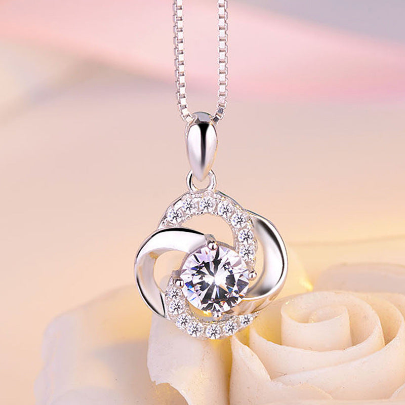 (Pendant Only) Camellia Flower with Zircon Silver Pendant for Women