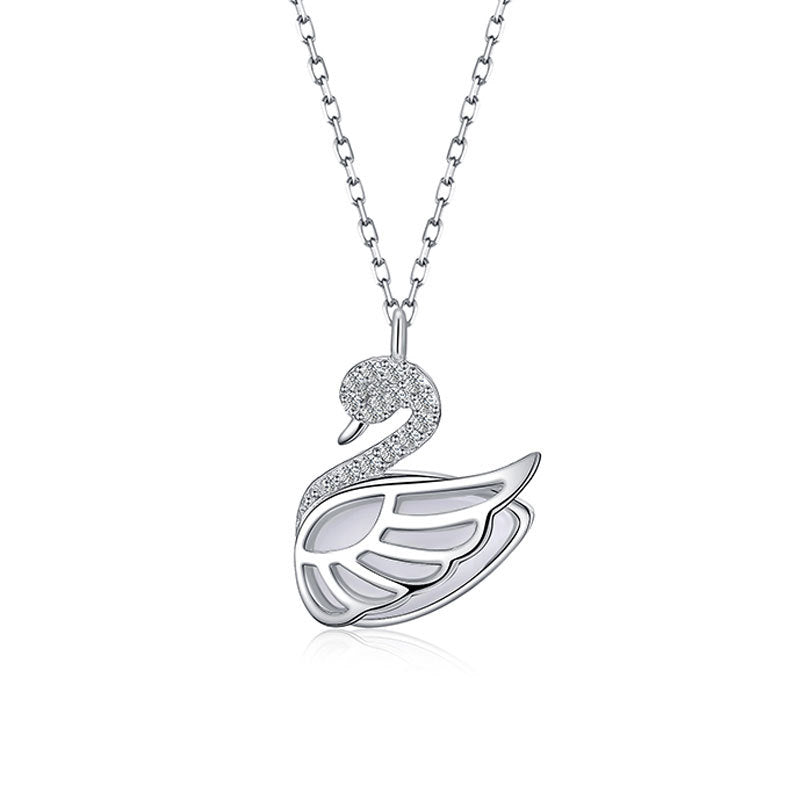 Zircon Swan Pendant Silver Necklace for Women