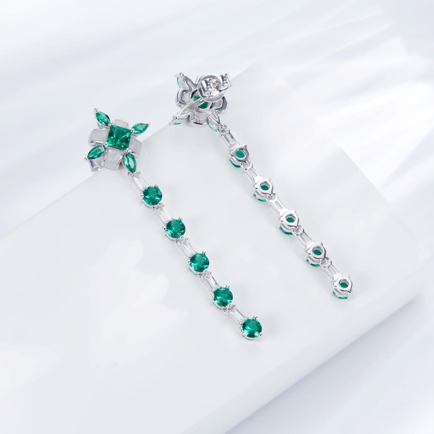 (Emerald Colour) Clover Enamel Earrings for Women