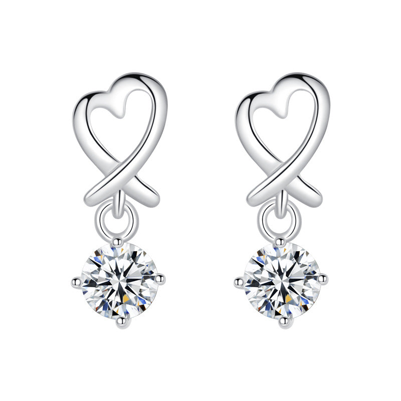 Hollow Heart with Zircon Silver Drop Earrings for Women