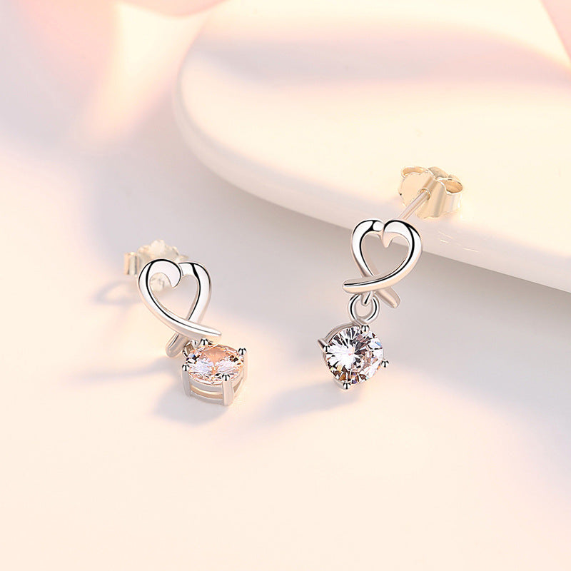 Hollow Heart with Zircon Silver Drop Earrings for Women