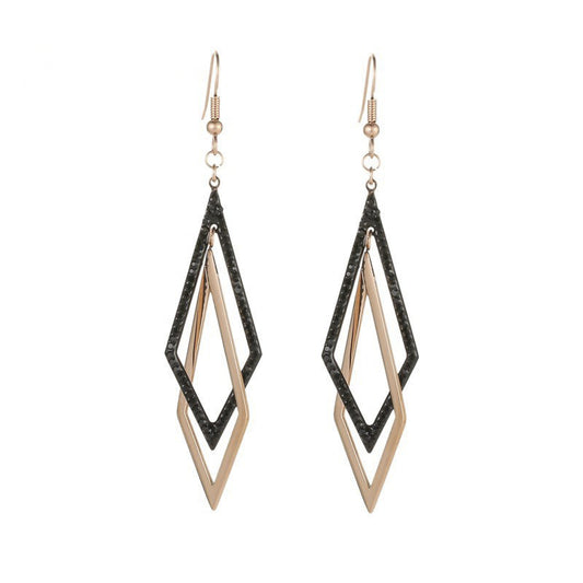 Double Rhombus Silver Drop Earrings for Women