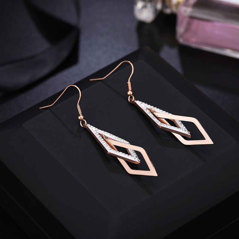 Double Rhombus Silver Drop Earrings for Women