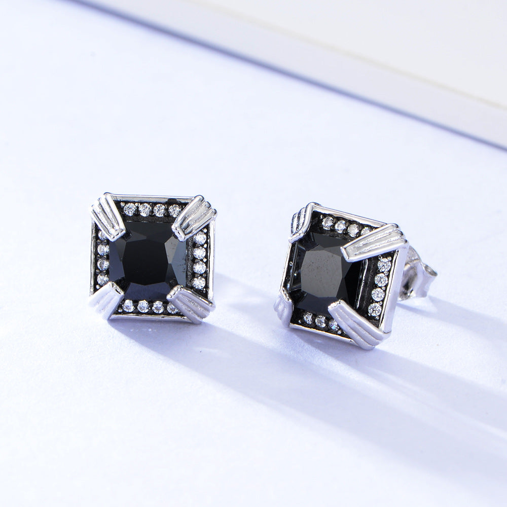 Vintage Colurful Square Zircon Silver Studs Earrings for Women