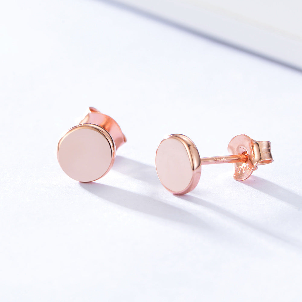 Plated Rose Gold Smooth Round Silver Studs Earrings for Women