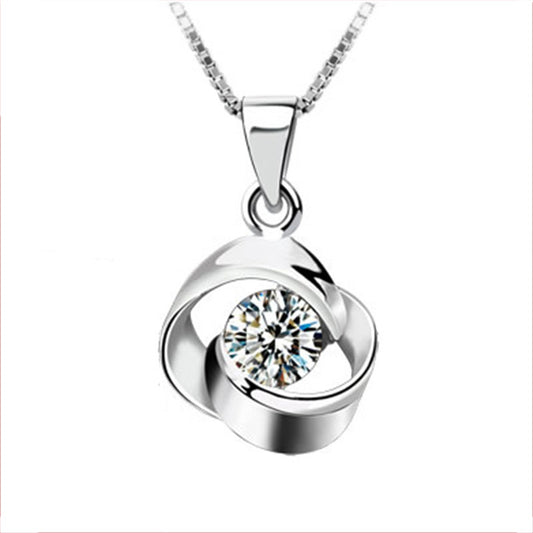 (Pendant only) Rose Design with Round Zircon Silver Pendant for Women