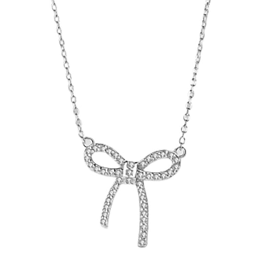 Zircon Bowknot Pendant Silver Necklace for Women