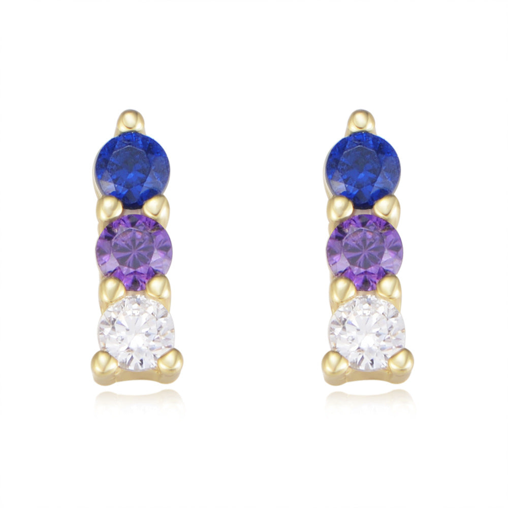 Beading Colourful Zircon Silver Studs Earrings for Women