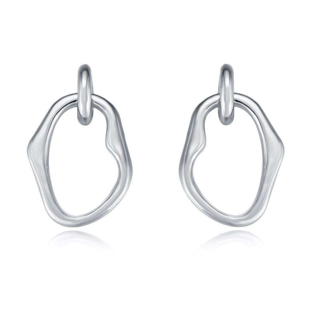 Irregular Circle Pendant Silver Drop Earrings for Women