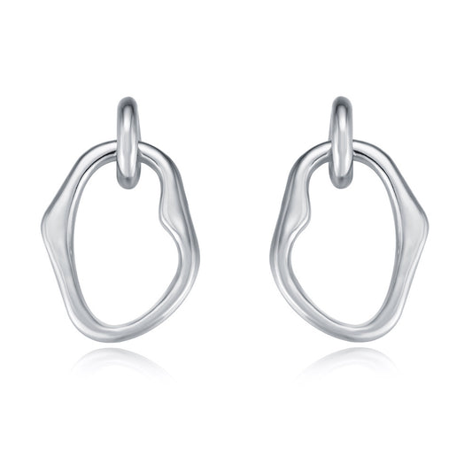 Irregular Circle Pendant Silver Drop Earrings for Women