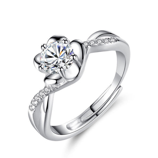 Zircon Peach Flower Silver Ring