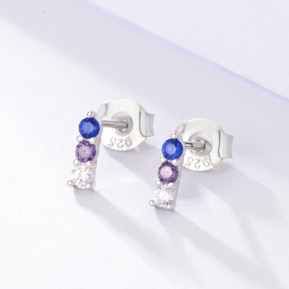 Beading Colourful Zircon Silver Studs Earrings for Women