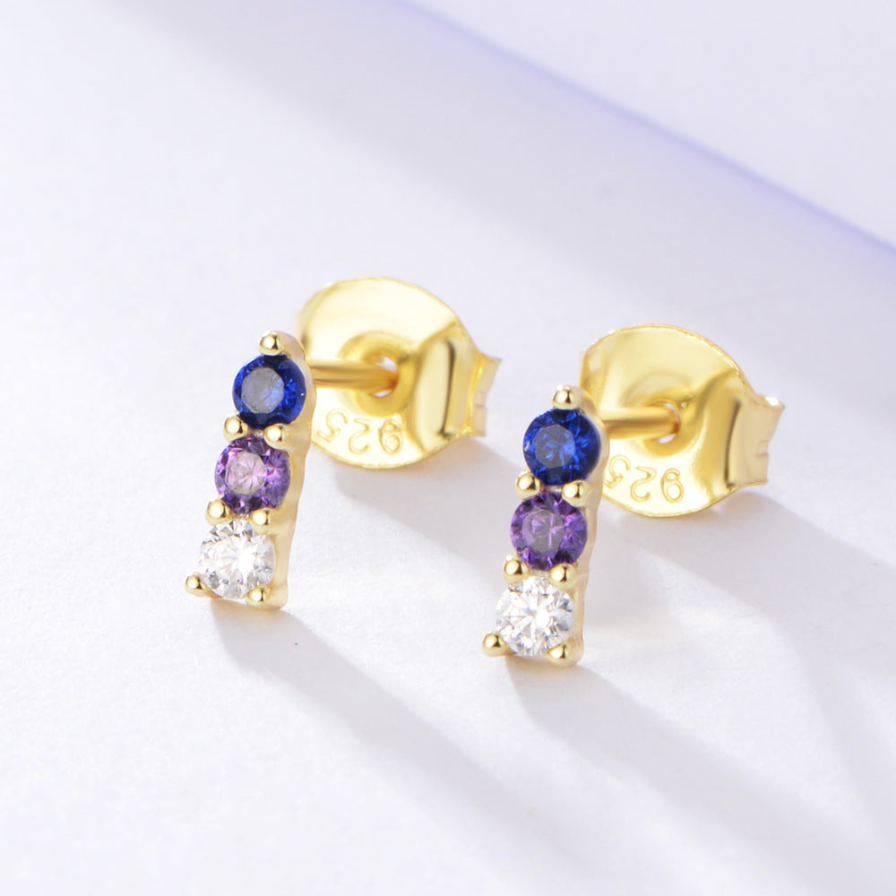 Beading Colourful Zircon Silver Studs Earrings for Women