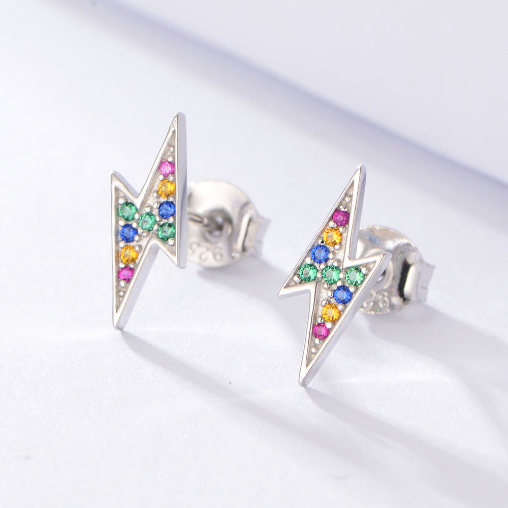 Colourful Zircon Lightning Silver Studs Earrings for Women