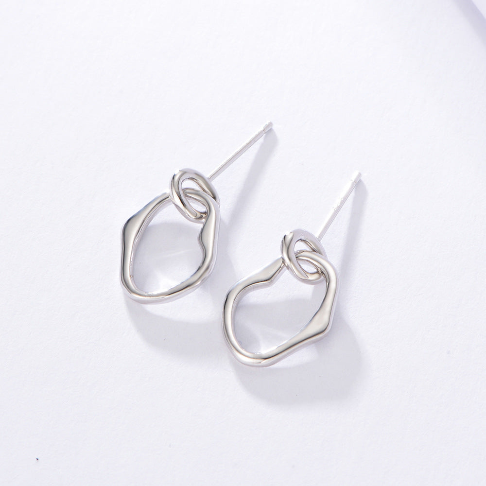 Irregular Circle Pendant Silver Drop Earrings for Women