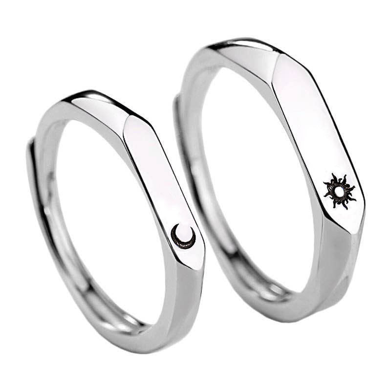 Sun and Moon Silver Couple Ring