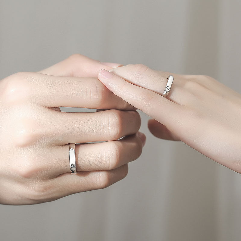 Sun and Moon Silver Couple Ring