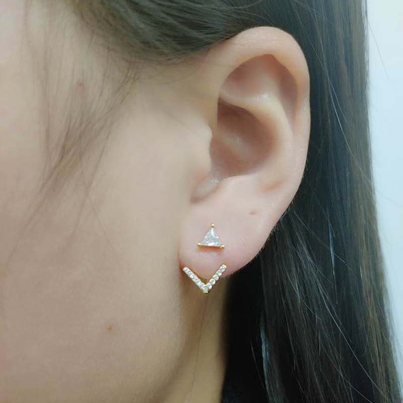 Back Hanging Triangle Arrow Silver Studs Earrings for Women