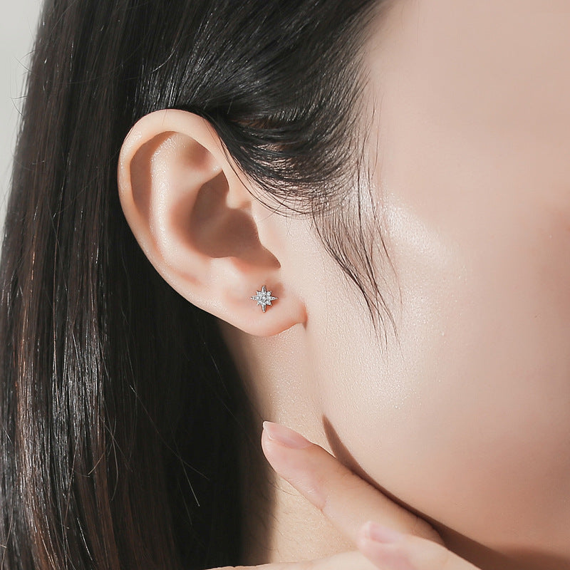 Zircon Star and Moon Asymmetric Silver Studs Earrings for Women