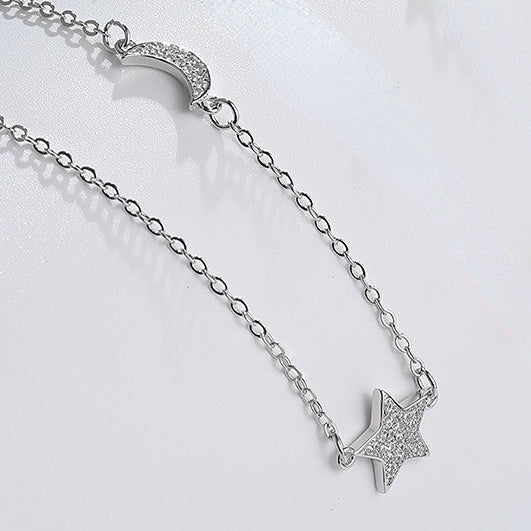 Zircon Star Pendant with Moon Silver Necklace for Women