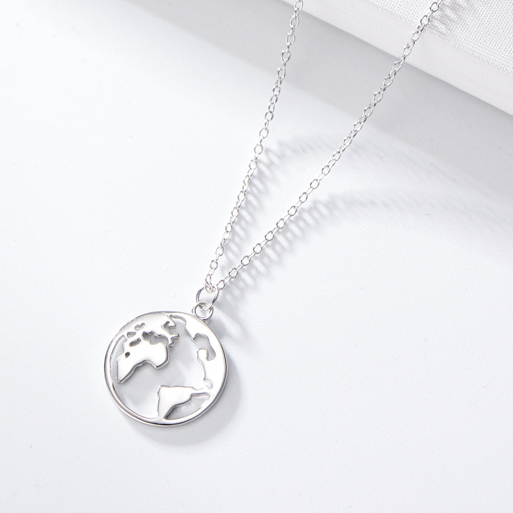 World Map Pendant Sterling Silver Necklace for Women