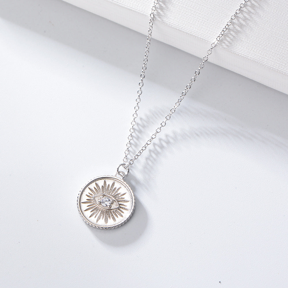 Devil's Eye Zircon Circle Pendant Sterling Silver Necklace for Women