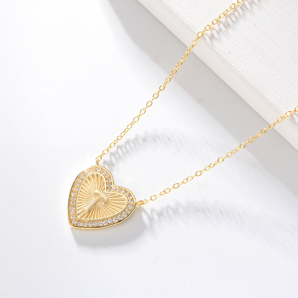 26 English Heart Letter with Zircon Pendant Silver Necklace for Women