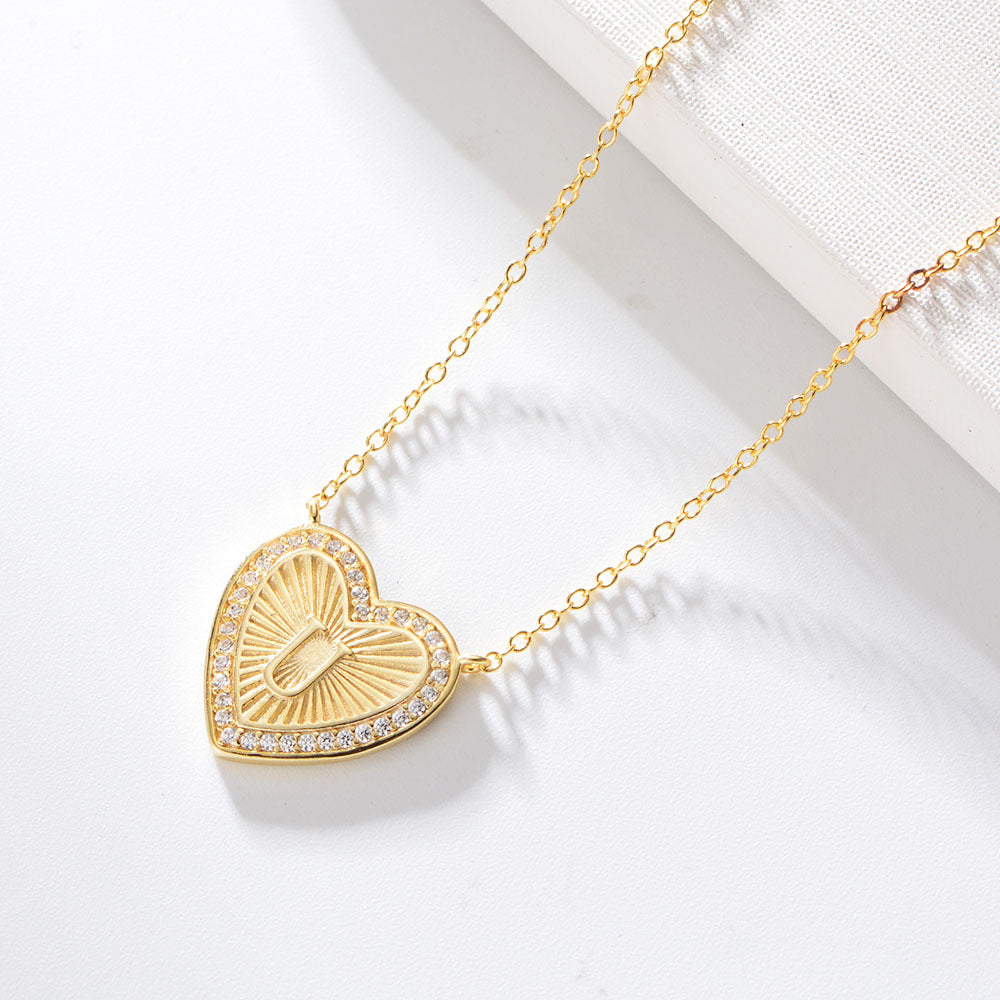 26 English Heart Letter with Zircon Pendant Silver Necklace for Women
