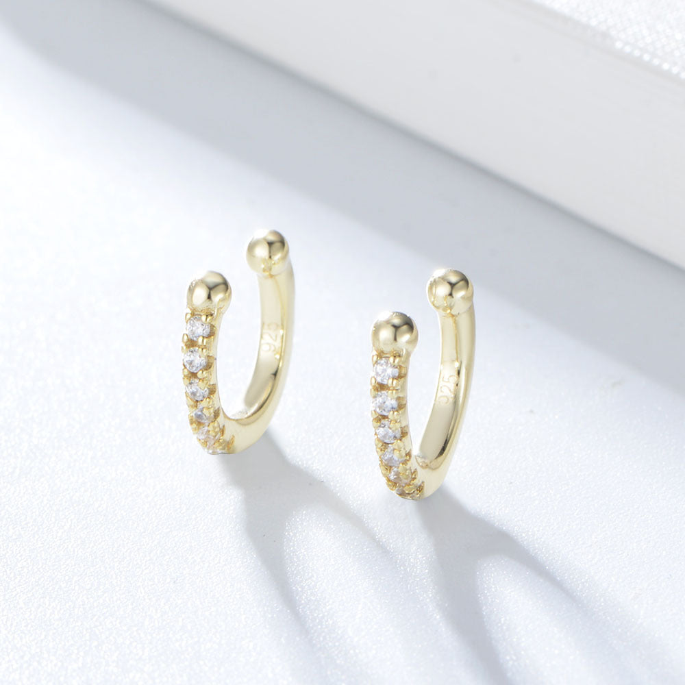 C-shaped with Zircon Silver Earbone Clip Eearrings for Women